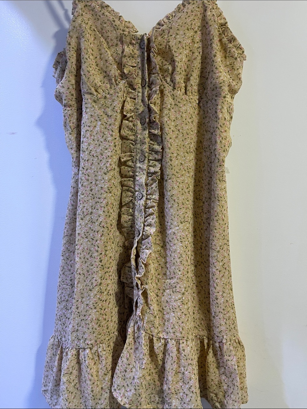 Papaya Beige Floral Ruffle Button-Front Dress